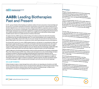 AABB: Leading Biotherapies Past and Present